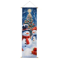16x47 Snowmen Christmas Tree Canvas, 6 LED Lights Winter Wall Decor - Holiday...