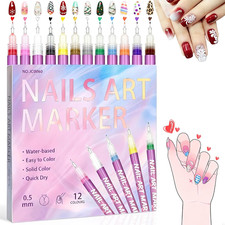 Nail Art Pens Set 12 Colors - , Drawing Painting Liner Brush for DIY Nail Art Be