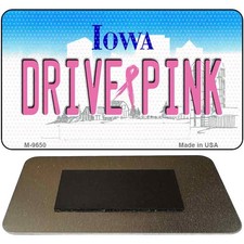 Drive Pink Iowa Novelty Metal Magnet M-9650 3.5" x 2" Magnet (M)