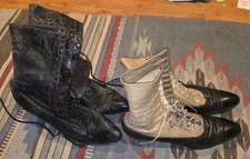 Boots Victorian Edwardian Antique Womans Black Leather High Top Lace Up Lot Of 2