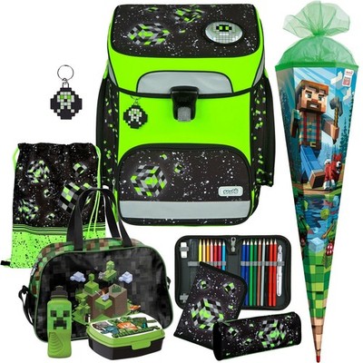 Space Robot - Pixel - EasyFit Glow Schulranzen-Set 9tlg.mit Tüte und Sporttasche