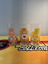 Limited Edition 3 Care Bears 1983 Pizza Hut Glasses Funshine Cheer  Tenderheart