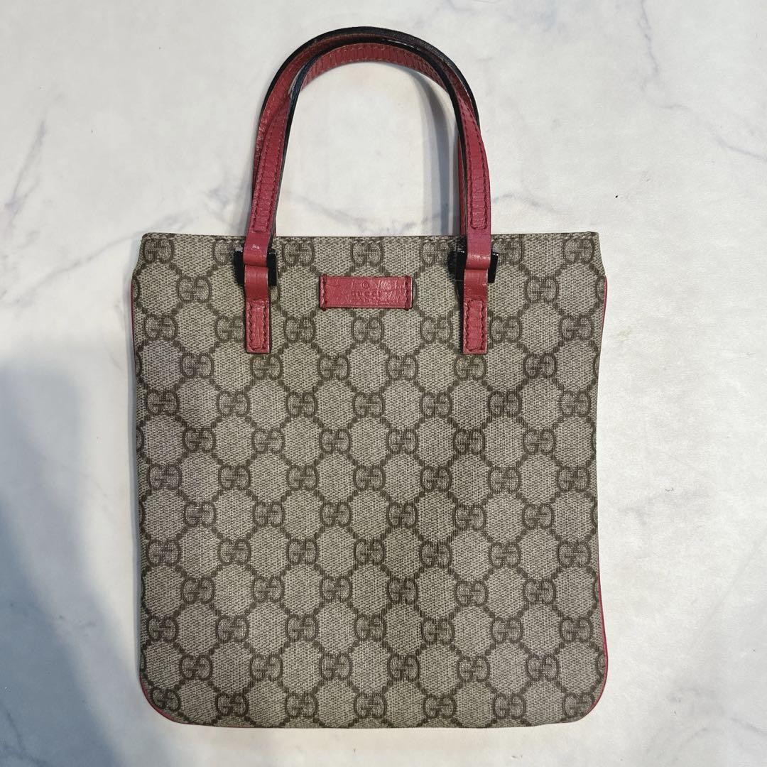 Gucci GG Pattern Brown Red Canvas Leather Hybrid Tote Bag Pre-Owned