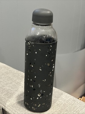 W&P Porter Glass Water Bottle Silicone Sleeve Terazzo Charcoal Gray 20oz