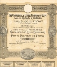 EGYPT COMMERCIAL & ESTATES COMPANY stock certificate/bond 1904