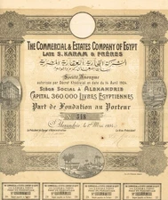 EGYPT COMMERCIAL & ESTATES COMPANY stock certificate/bond 1904