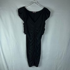 Trixxi Ruched Bodycon Dress Womens 1X Black Stretch Deep V Neck Party Cocktail