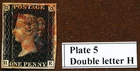 GB 1840: Penny black, letters HE, 4 margins, red MC, double letter