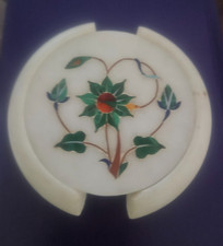 Fine White Marble Coaster Set, Tea, Semi-Prec...