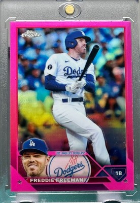 FREDDIE FREEMAN RARE HOLO PINK REFRACTOR CHROME SPORTS CARD DODGERS MINT