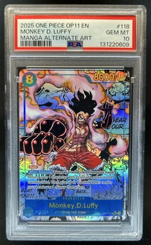 2025 One Piece Monkey.D.Luffy Secret Rare Manga Alt Art #OP11-118 PSA 10