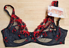 Vintage Private Luxuries Bra 34D Lace Sheer Red Black Floral Rayon Cotton New