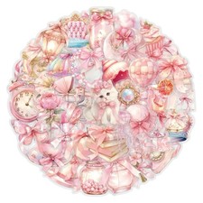 30Pcs Random Cute Clear Transparent PET Pink Theme Coquette Aesthetic Stickers