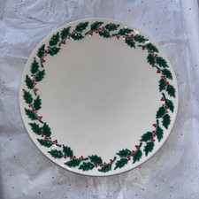 Vintage Hand Painted Ceramic Chalkware Plate Holland Holly & Berries Signed 10”