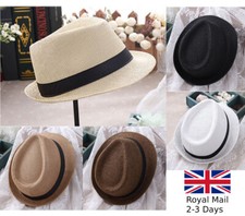 Unisex Men Women Summer Beach Sun Hat Jazz Panama Trilby Fedora Hat Gangster Cap
