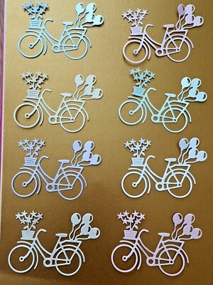 8 wunderschöne Pastell Fahrrad mit Blumen und Luftballons Stanzteile/Kartenaufleger