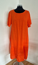 Dreams Orange Linen Dress One Size 16/18/20 Smock Long Made Italy Pockets 