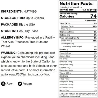 Food To Live Whole Nutmeg - 4 Oz Pure Nutmeg Spice With Warm Nutty Flavor For Cooking & Baking