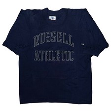Vtg 90s Russell Athletic Pro Cotton Spell Out Logo Jersey T Shirt Large USA Made