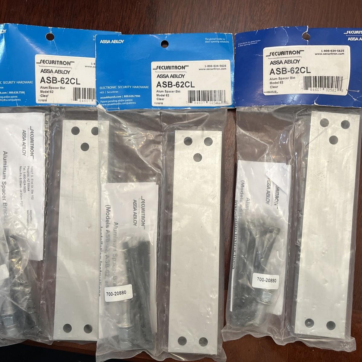 Securitron ASB-62CL Aluminum frame shim / spacer bracket for
