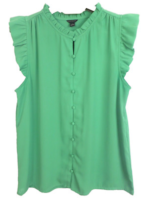 ANN TAYLOR Women Stretch Comfy 100% Polyester Tank Top Ruffle Deep Green S