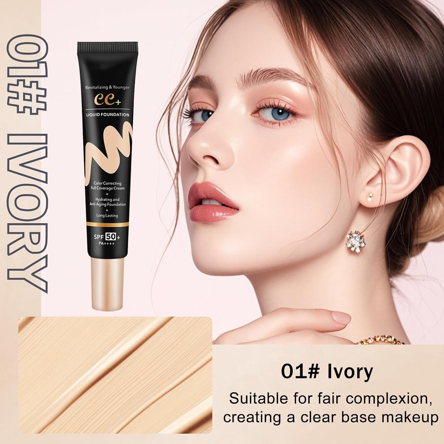 Cream with SPF 50+ with Brush, Waterproof Flawless Concealer Full Coverage BB Cr