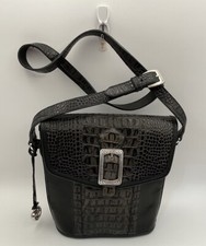 Brighton Black Tooled Leather Crossbody Bucket Style Bag Registered