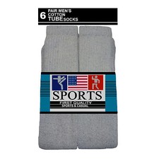 6PK TUBE SOCKS COTTON SOLID GRAY HI 20 INCH LONG SOCKS 10-13 CUSHIONED
