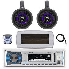 Pyle Marine Radio, Cover, Antenna, Wire, 2x 4" 300W Bluetooth LED Black Speakers