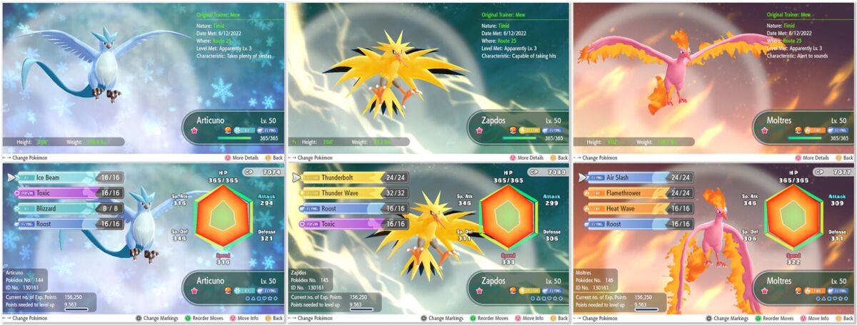 Pokemon Let's Go Pikachu & Eevee - Shiny Articuno Moltres Zapdos 6IV/Max/AV  