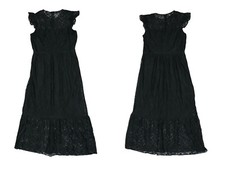Ralph Lauren Size 12 Floral Lace Flutter Sleeve Maxi Gown NWT Black