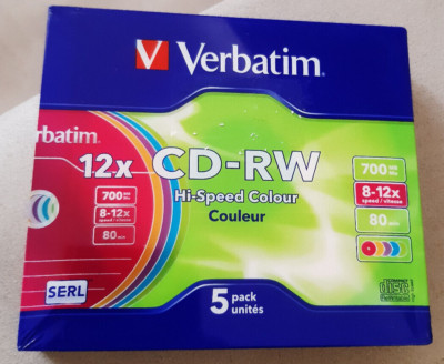 Verbatim 5er-Pack CD-RW Hi Speed Farbe 80 Min/700mb 8-12x Speed Compact Disc Neu