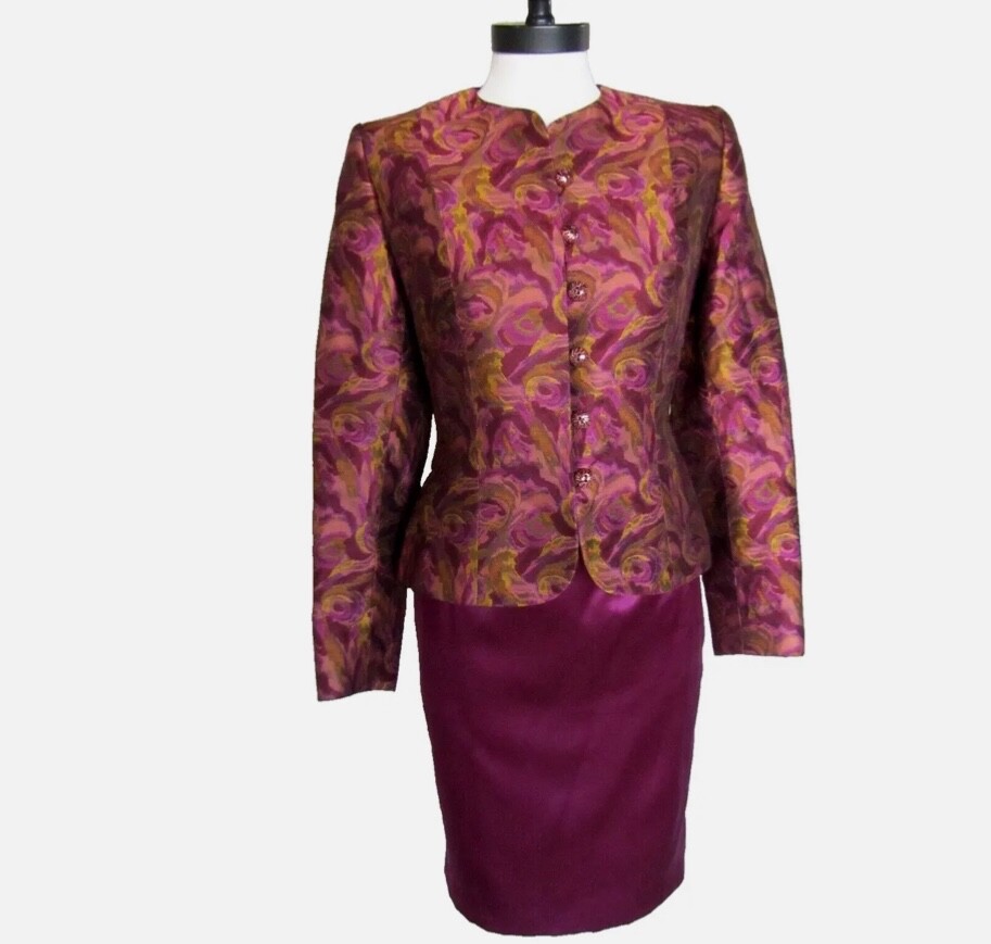 Gonna jacquard vintage anni '90 Yves Saint Laurent YSL Rive sinistra seta 36 US 6