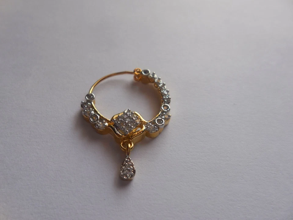 Anel de nariz Ganga Jmuna casamento étnico Nath moda joias folheadas a ouro aro fofo - Imagem 3 de 4