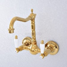 Gold Brass Kitchen Basin Faucet Bathroom Sink Wall Mounted Mixer Tap Faucets