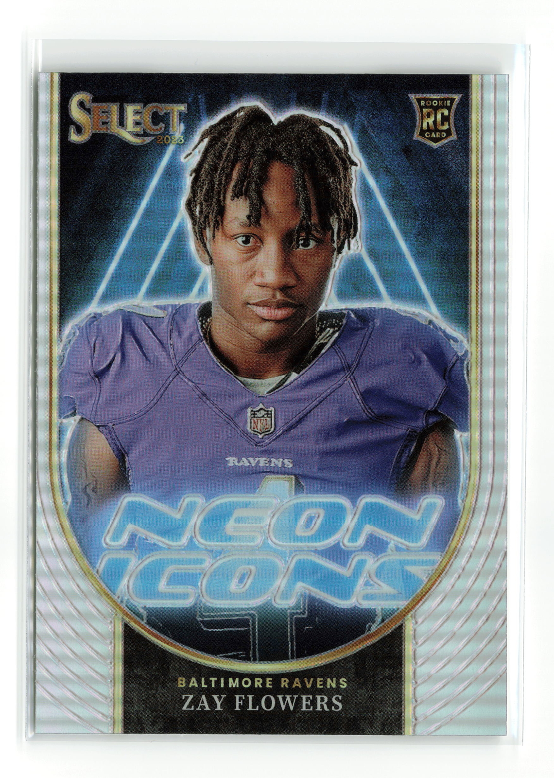 ZAY FLOWERS #NI-ZFL RC 2023 PANINI SELECT RAVENS SILVER NEON ICONS