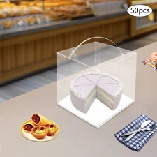 50 Pcs Clear Cake Boxes, Square Clear Cake Boxes, Cake Carrier with Handle