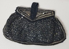 FOREIGN Vintage Art Deco Beaded Sequin Black Gold Evening Clutch Bag Purse