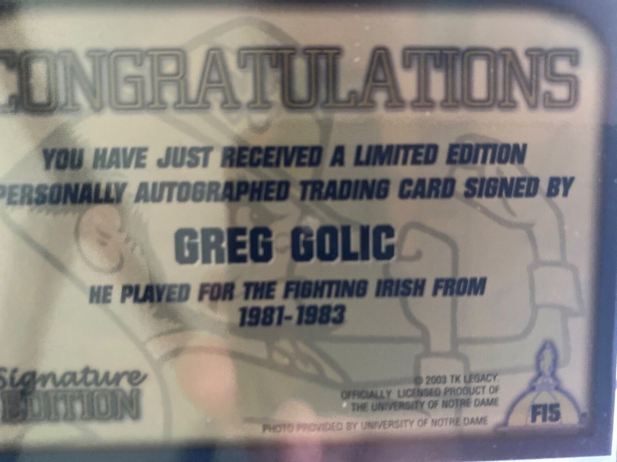Greg Golic 2003 TK Legacy Notre Dame Fighting Irish Autograph Auto