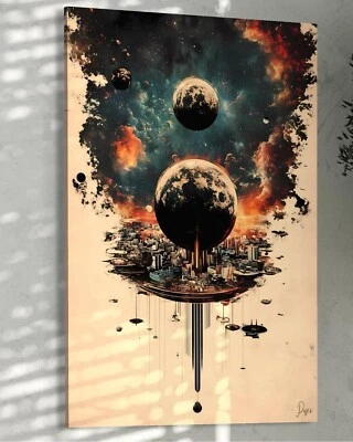 Erde Leinwand Bild Zeitreisen Lifestyle Gemälde Planeten Stadt Weltall Abstrakt - Bild 1 von 3