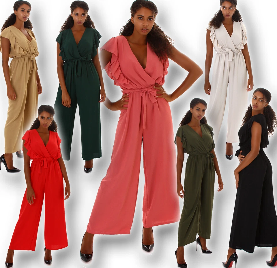 Damen Sommer Overall Jumpsuit 36-38-40 mit Rüschen Einteiler Hosenanzug JL3155 - Bild 1 von 1