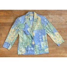 Vintage Floral Blazer Size Small 4P 1980s Cotton Blend Daisy Geometric Jacket