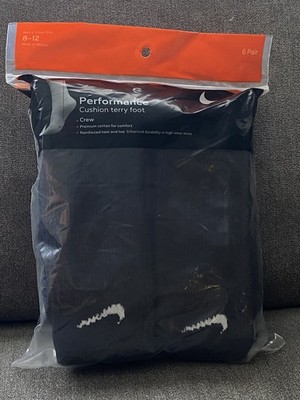 Nike Everyday Performance Cushion Terry Foot Crew Men's 6 Pk Socks MED Black NWT