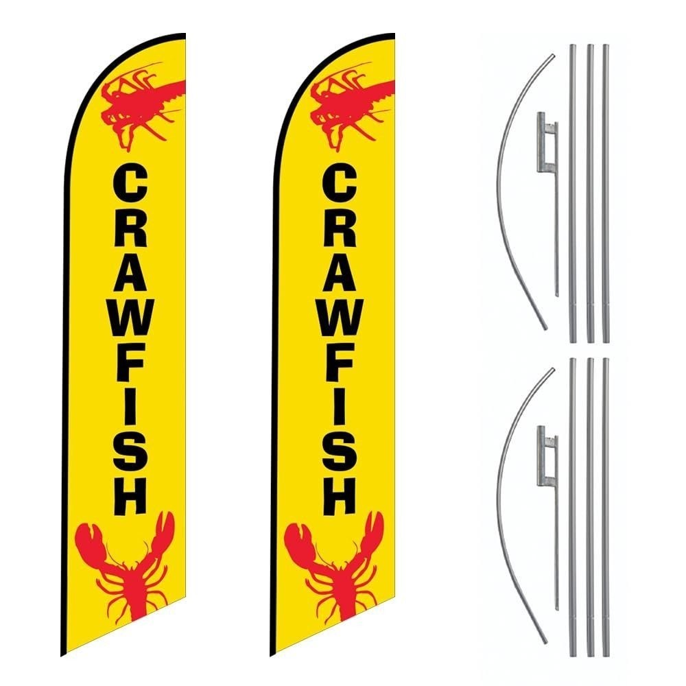 Pack of 2 - CrawFish 15FT Feather Flag Swooper Banner for Seafood Business...