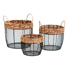 oval wire tall garden home dcor baskets W/ wicker & handles set of 3