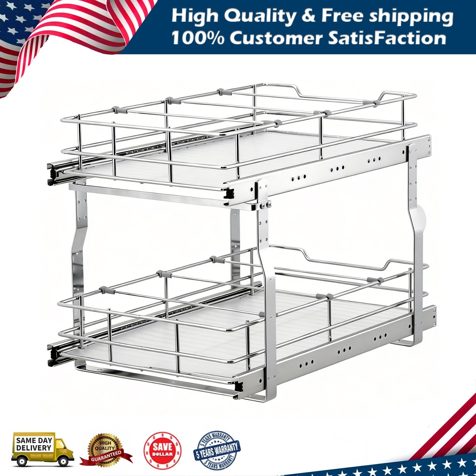 2-Tier Pull Out Cabinet Organizer for Kitchen Shelves Sliding Cabinet 20"X21"