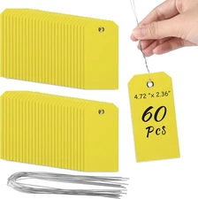 60 Pcs Tags with String Waterproof Tags, PLULON 4 3/4" x 2 3/8" Yellow Shipping 