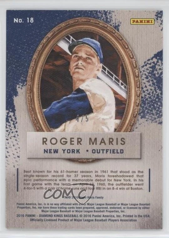 2016 Panini Diamond Kings 2016 National /5 Roger Maris #18 - Image 2 of 2