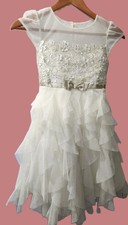 Jona Michelle girls 8 ivory party dress gold and white accents.