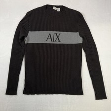 A/X Armani Exchange Women Ribbed Crew Neck Sweater Size Large Black Gray Accents